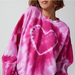 Urban Outfitters Pink Tie-Dye Heart Sweatshirt
